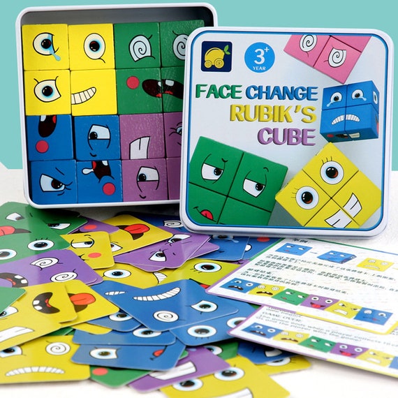 Expressions en bois Matching Cube Block Puzzle Jeux éducatifs Montessori  Jouet Enfants 3 ans Changer le visage Rubiks Cube Blocs de construction -   Canada