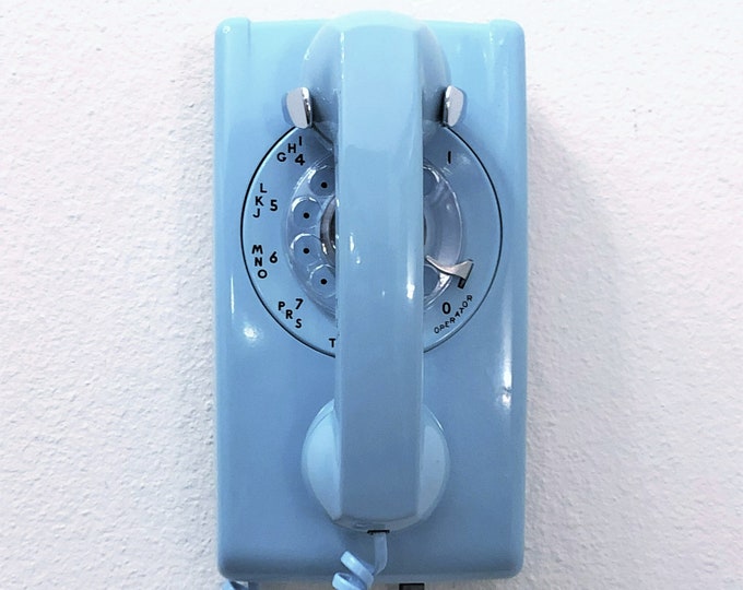 Vintage Western Electric Model 554 Blue Rotary Wall Phone From the Mid