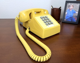 Western Electric Yellow Model 2500 Touchtone Desk Phone – Vintage Phone – Fully Restored