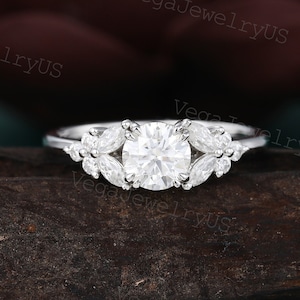 Vintage Round moissanite engagement ring white gold butterfly moissanite engagement ring unique diamond bridal ring anniversary promise ring