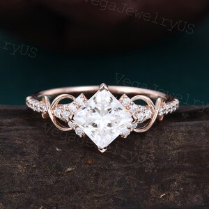 Princess cut Lab Diamond engagement ring Unique rose gold Delicate diamond bridal ring Twist promise ring Anniversary ring for Women Gift