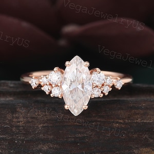 Marquise cut moissanite engagement ring Vintage Rose gold Moissanite Diamond Bridal ring Dainty promise anniversary Wedding ring for Women