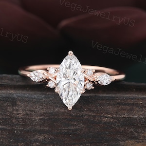 1CT Marquise cut Lab Grown Diamond engagement ring 14K Rose Gold Cluster Bridal Diamond ring Inspired promise Marriage ring IGI certified