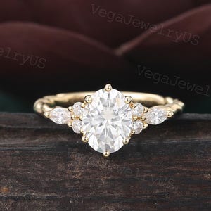 Oval cut Moissanite engagement ring Unique Yellow gold Marquise 3/4 Twist Eternity Moissanite bridal Ring Promise Anniversary Diamond ring