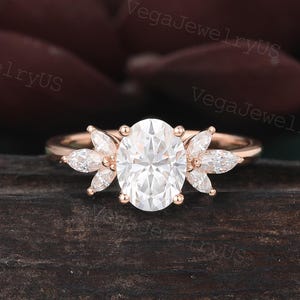 Oval cut moissanite Engagement ring Vintage Rose gold Marquise cut Moissanite bridal Ring Infinity promise Diamond Wedding ring for Women