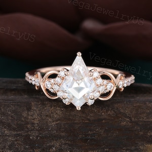 Kite cut moissanite engagement ring Unique rose gold diamond ring Dainty bridal ring Twist promise ring Half eternity crossed ring Gift