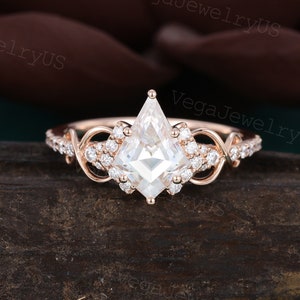 Kite cut moissanite engagement ring Unique rose gold diamond ring Dainty bridal ring Twist promise ring Half eternity crossed ring Gift