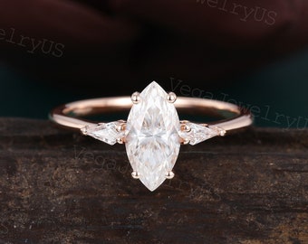 Marquise cut Moissanite engagement ring vintage rose gold engagement ring kite cut diamond dainty bridal ring promise ring anniversary gift