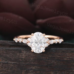 Oval cut Moissanite engagement ring Vintage Rose gold Half eternity Marquise Moissanite Diamond bridal Ring Promise Anniversary ring Women