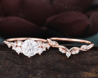 Vintage Moissanit Verlobungsring Einzigartige Rose gold Verlobungsring Schmuck Zierliche Diamant Braut Versprechen Ring Jahrestag Geschenk