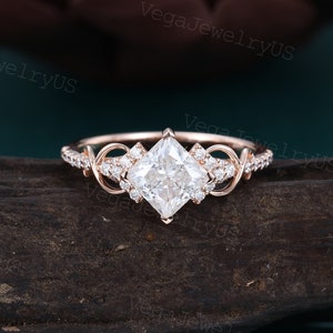 Princess cut Moissanite engagement ring Unique rose gold engagement ring dainty diamond bridal ring Twist ring promise ring anniversary gift