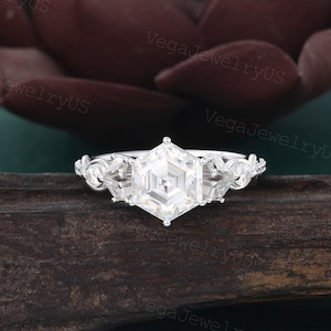 Hexagon cut moissanite engagement ring Danity White gold engagement ring Kite cut Moissanite ring promise ring Anniversary gift for Women