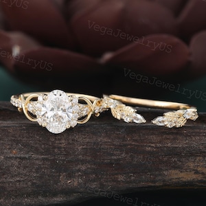 1.5CT Oval Lab Diamond engagement ring Set Unique Yellow gold marquise Aquamarine engagement ring Set Art deco Leaf Diamond bridal ring Set
