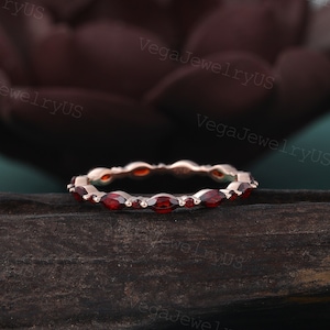 Full eternity Garnet wedding band rose gold wedding band Marquise Garnet ring Art deco ring Matching Stackable bridal ring for women gift