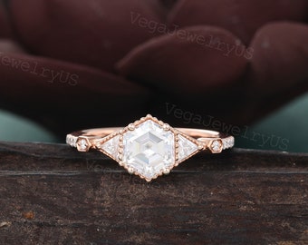 Vintage Hexagon Cut Moissanite Engagement Ring 14K Rose Gold Ring Women Wedding Bridal Ring Anniversary Gift Diamond ring Promise Ring