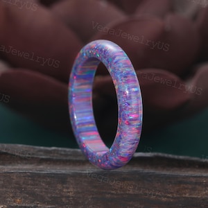 Unique Lab Black Opal Engagement Band Dainty Full Eternity Stacking Matching Opal Promise Band Anniversary Marriage ring for Women Gift