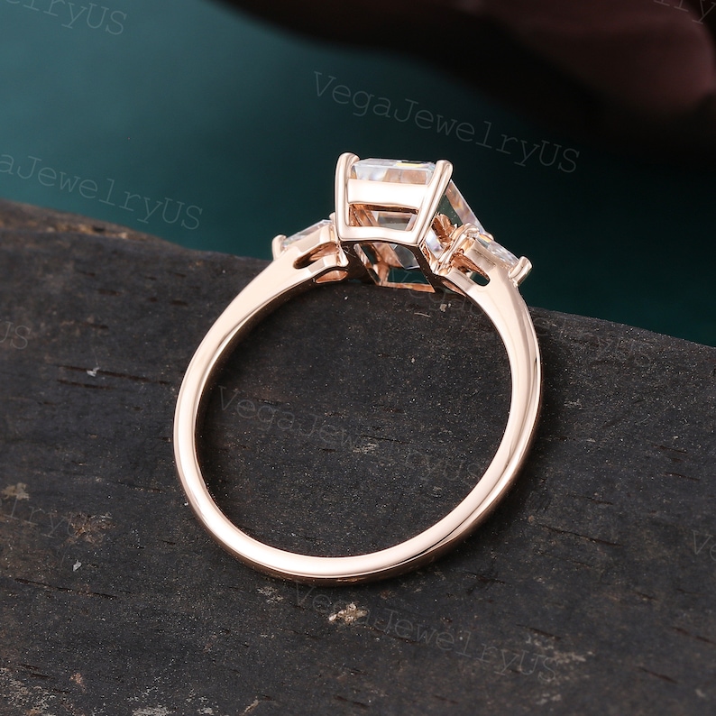 Emerald Cut Moissanite Engagement Ring Vintage Rose Gold Ring - Etsy
