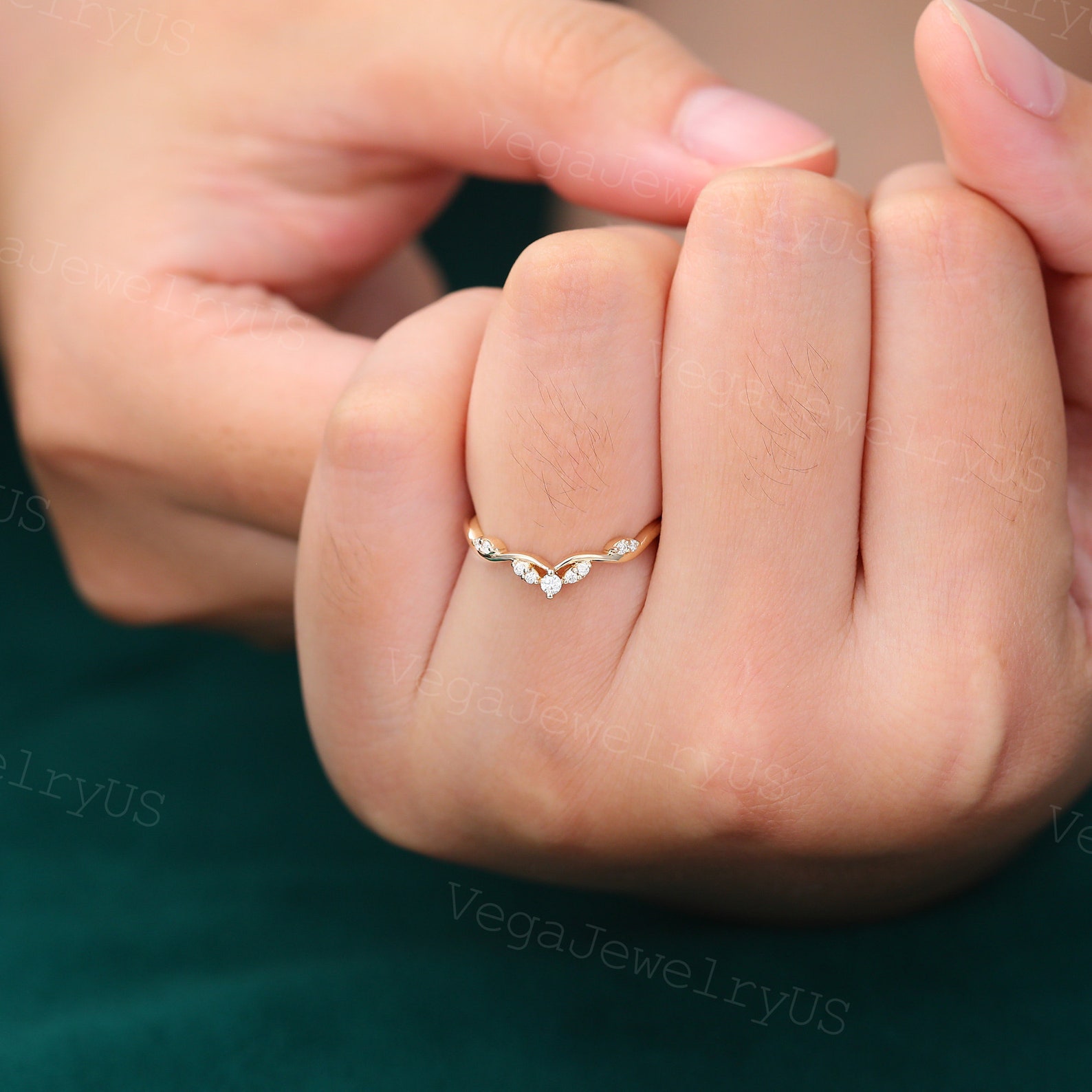 Vintage Curved Wedding Band Unique Yellow Gold Moissanite Ring Art Deco ...
