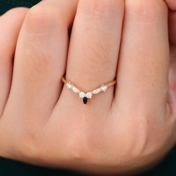 Gold-Plated Onyx & Crystal Swirl Ring | Marquise Black Onyx | Sizes 5-10 - View #9