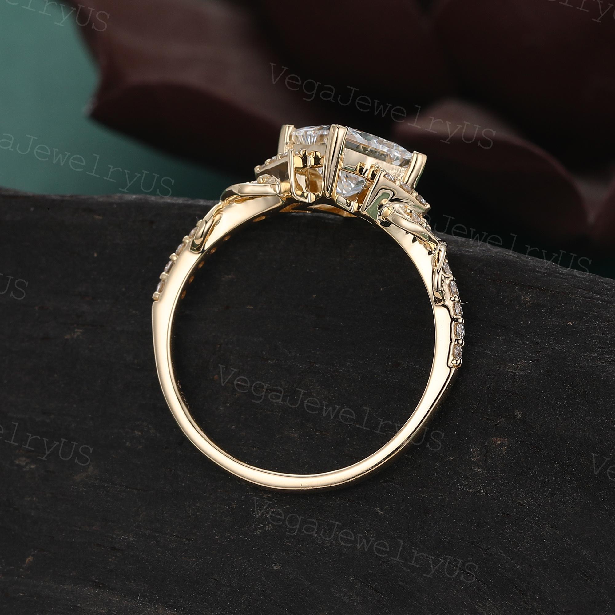 Princess Cut Lab Diamond Engagement Ring 14K Yellow Gold Delicate ...