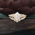 Marquise cut moissanite engagement ring set Unique Yellow gold engagement ring set Dainty Moissanite bridal set promise Anniversary Ring Set