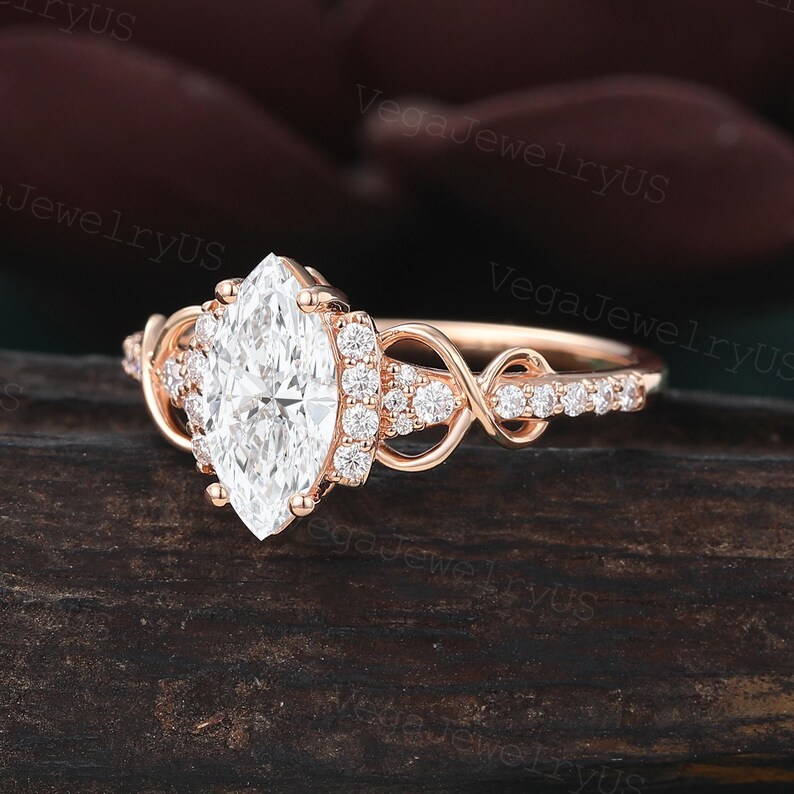 Marquise Cut Lab Diamond Engagement Ring Unique Rose Gold Diamond Ring ...