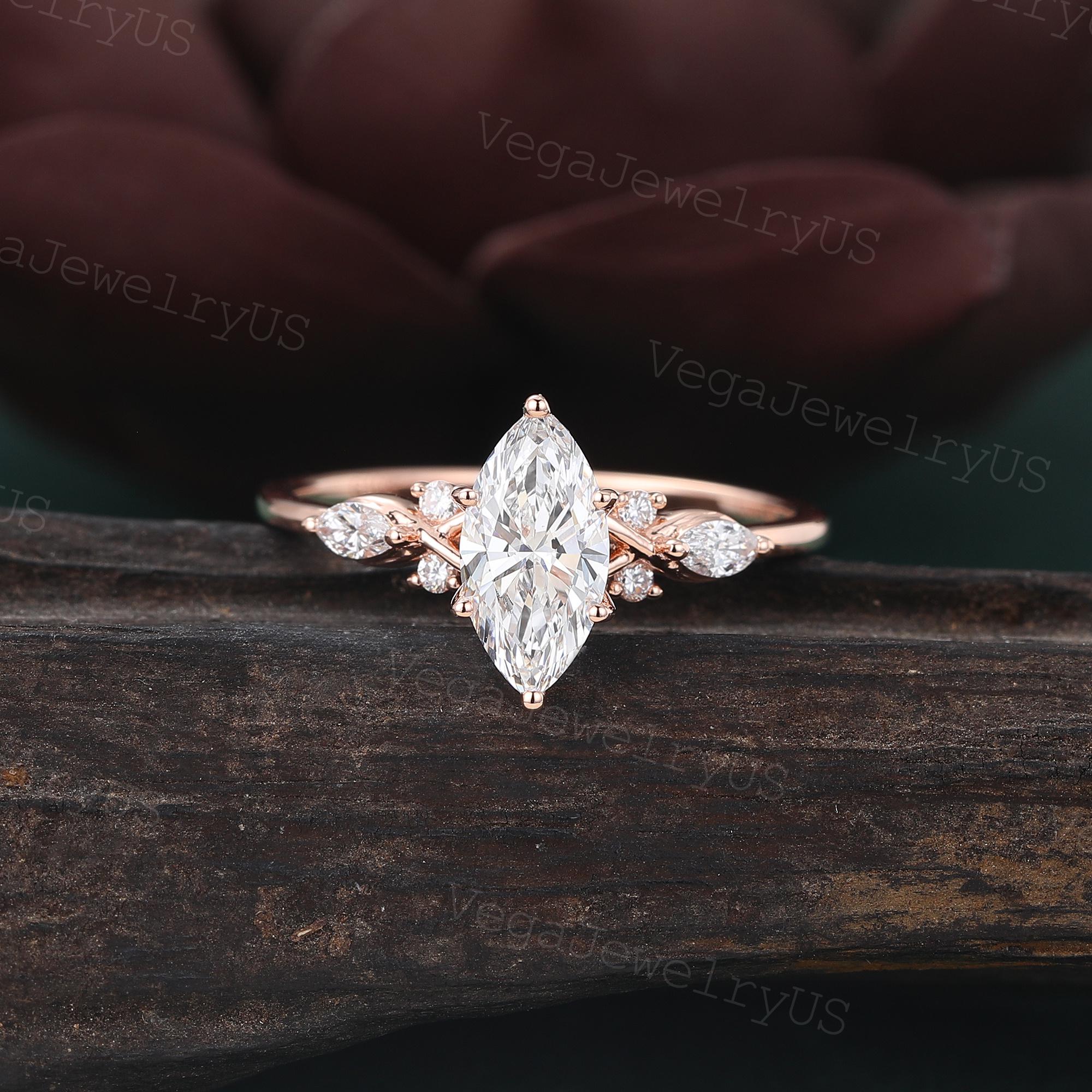 1CT Marquise Cut Lab Grown Diamond Engagement Ring 14K Rose Gold ...
