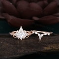 Kite cut moissanite engagement ring set Unique rose gold diamond ring set Dainty bridal set Twist promise ring Half eternity crossed ring