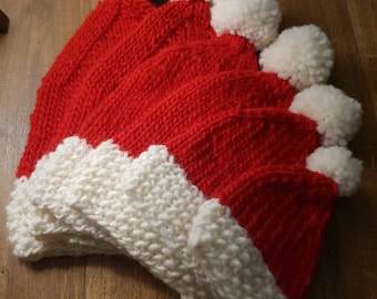 Weihnachtsmütze, handgestrickt, 100% reine Wolle, handgemachte festliche Mütze, Weihnachtsgeschenkidee, Größen von Neugeborenen bis Erwachsenen, Super Chunky Yarn, Holidays