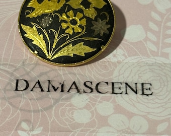 Brooch Love Birds Damascene 22k and 24k gold Foil and Wire Inlaid Spanish