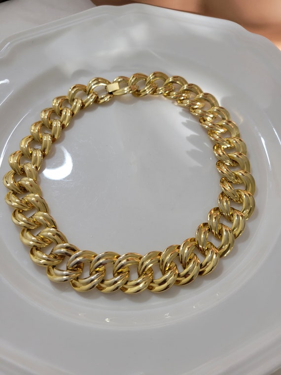 1980s Vintage wide Circle Gold tone Choker 1" wid… - image 2