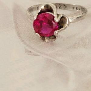 Vintage Promise Ring Ruby July Birthstone Genuine 925 Sterling and is 2/8&quot; diam Ruby tested Positive Cute design