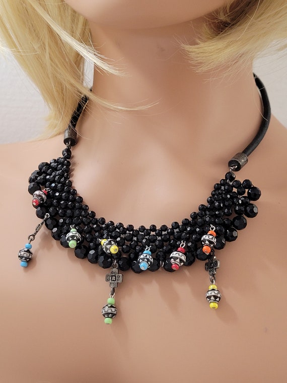 Vintage Chicos  Black and  Fancy Glass Beads Chok… - image 1