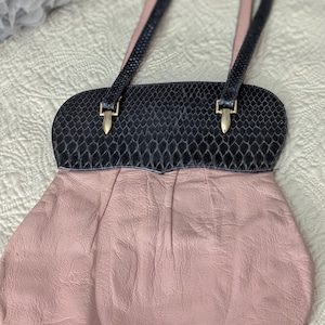 Vintage Mode Leather Shoulder Bag Pink and Snake skin Top Design Blue Soft and Smooth