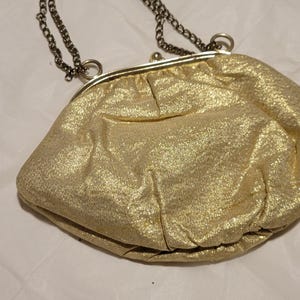 Retro Gold Clutch genuine Vintage with chain shoulder holder Gold sparkle fabric great condition