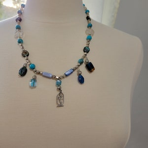 Vintage Boho  Glass Beads and Turquoise with coin Abalone Coin Beads witth 925 pendant with Birds design