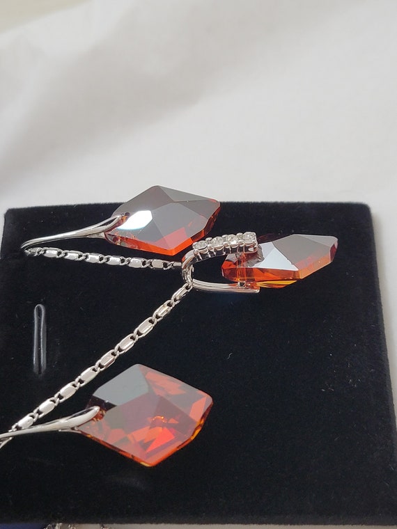 Abstract Red Austria Crystal Pendant Necklace Set… - image 6