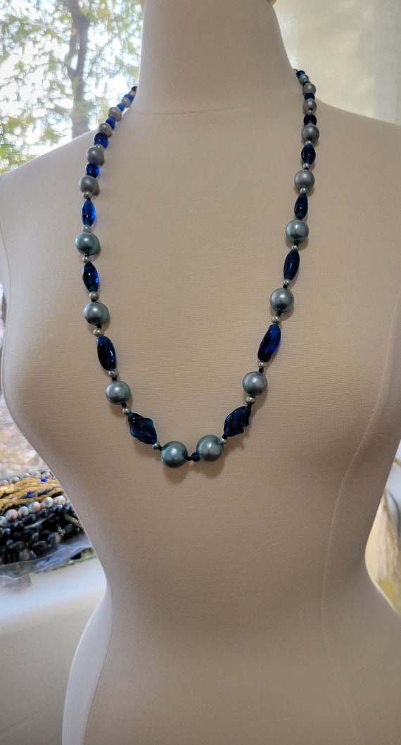1950s Blue Faux Pearls and Glass Artisan Beads Bea