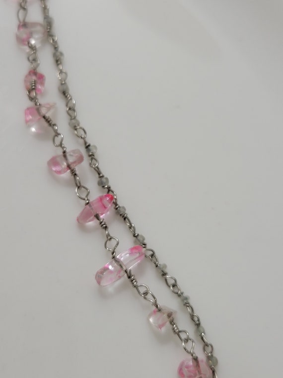 925 Two Strand Pink Quartz Polished Gemstones 198… - image 3