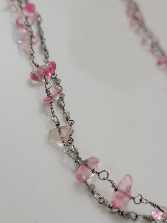 925 Two Strand Pink Quartz Polished Gemstones 198… - image 2