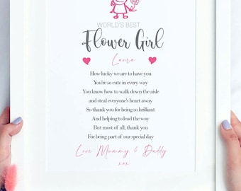 Flower Girl Gift | Personalised Thank You Print | Size A4  | Ideal for framing | Instant download