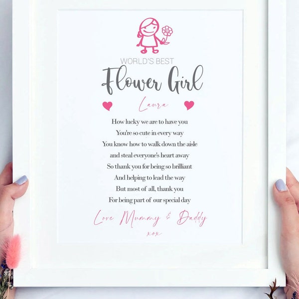 Flower Girl Gift | Personalised Thank You Print | Size A4  | Ideal for framing | Instant download