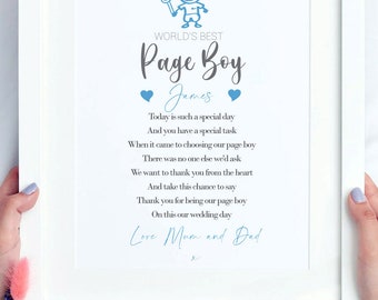 Page Boy Gift | Personalised Thank You Print | Size A4  | Ideal for framing | Instant download