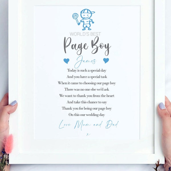 Page Boy Gift | Personalised Thank You Print | Size A4  | Ideal for framing | Instant download