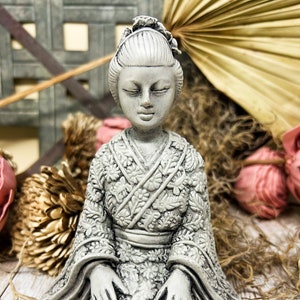 Cast Stone, Concrete Geisha Statue, Oriental Lady Statue, Asian Lady Statue, Japanese Garden,  6.5&quot; tall, 4.5&quot; wide