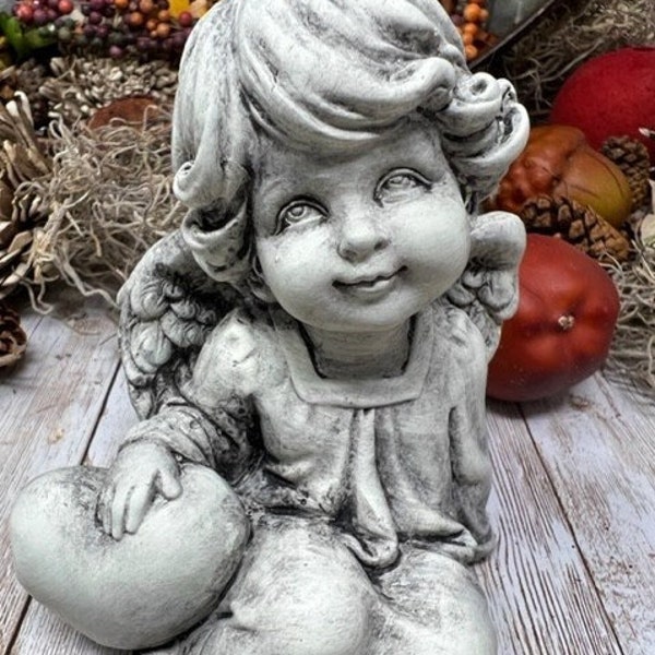 Adorable Concrete Angel, Cherub Figurine, Statue