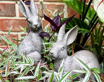 Concrete Rabbits, English Hares, Rabbit Statues, Available Individually or Specially Priced as a Set, 7.25" x 3" standing / 5" x 5" sitting