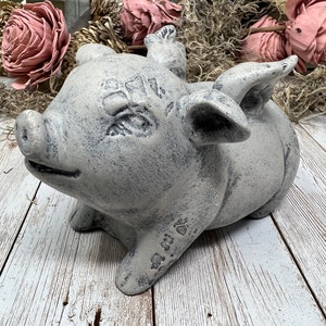 NEW &quot;When Pigs Fly&quot; statue, Pig with angel wings statue, Aged Stone Finish, Concrete Statue, Garden Statue, House plant statue