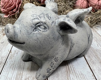 NEW "When Pigs Fly" statue, Pig with angel wings statue, Aged Stone Finish, Concrete Statue, Garden Statue, House plant statue