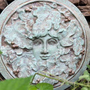 Large Green Woman Wall Plaque, Green Woman Garden Plaque, Green Woman, Green Man, 12.5 inch Diameter